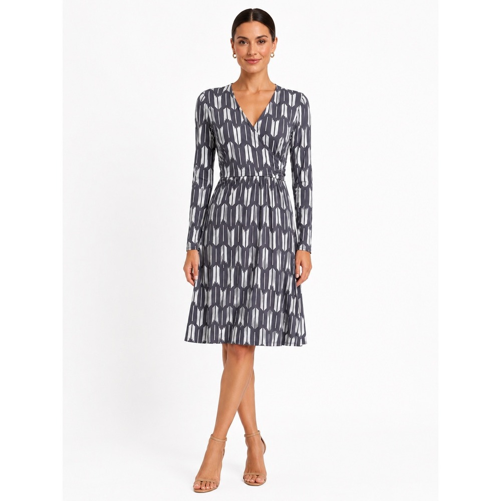 Boden Grey Arrow Print Faux Wrap Long Sleeve Jersey‎ Dress US 8R